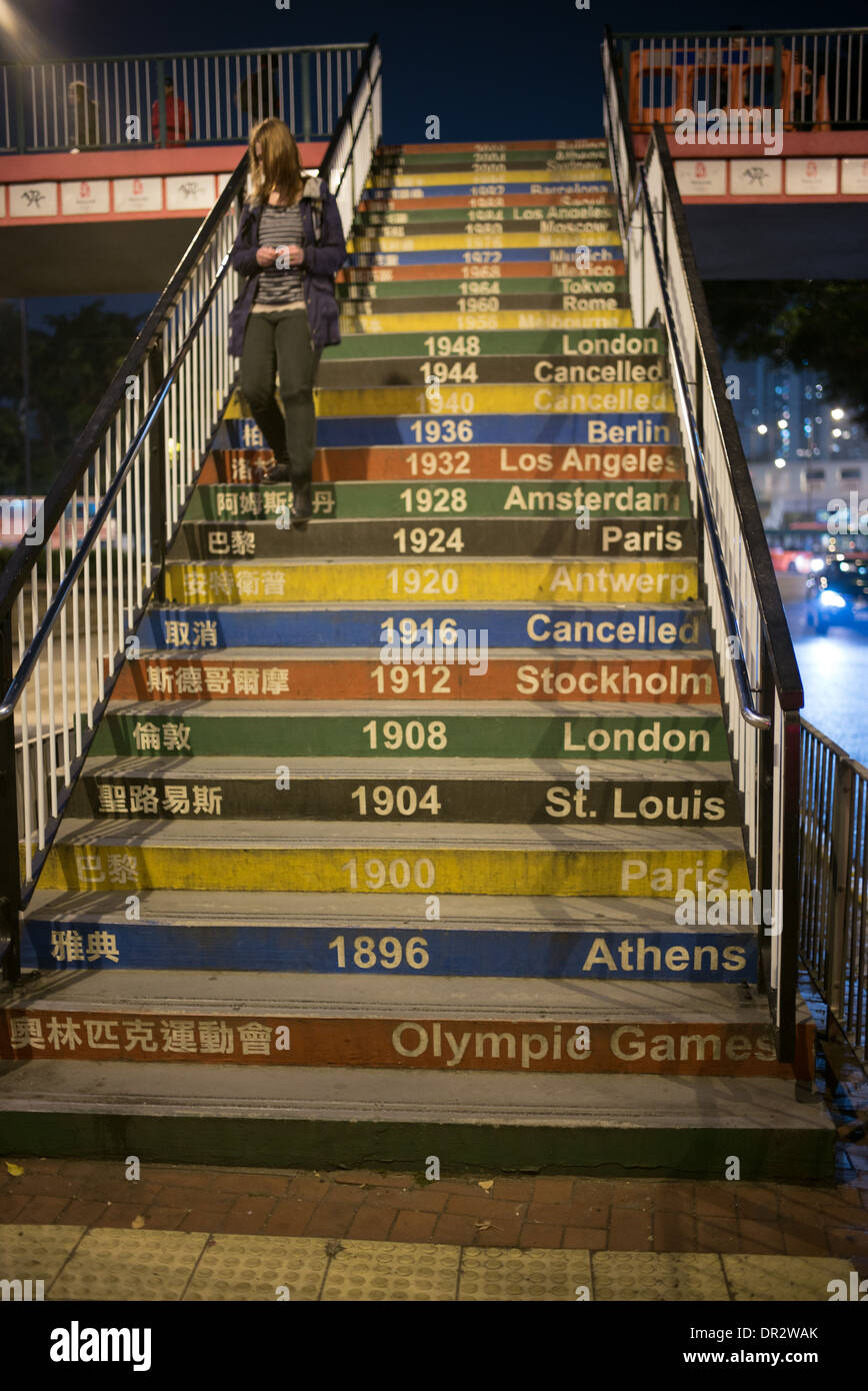 Escaliers avec les étapes chaque année peint des Jeux Olympiques d'été. Banque D'Images