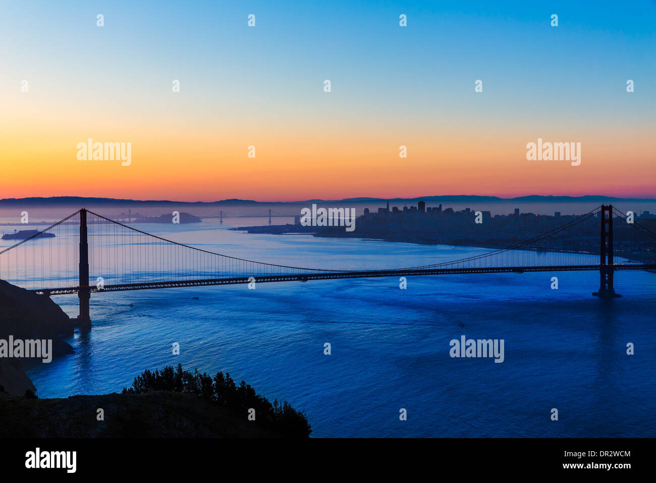 Golden Gate Bridge San Francisco California USA sunrise de Marin headlands Banque D'Images