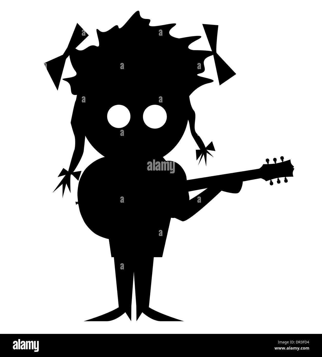 Silhouette d'un personnage avec une guitare. Banque D'Images