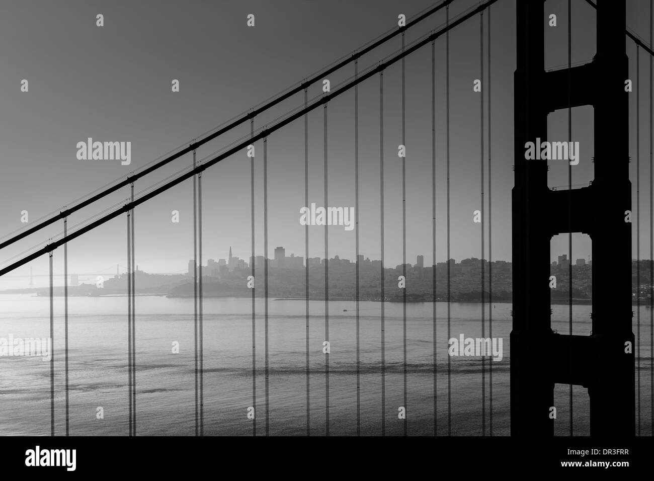 San Francisco Golden Gate Bridge noir et blanc California USA Banque D'Images
