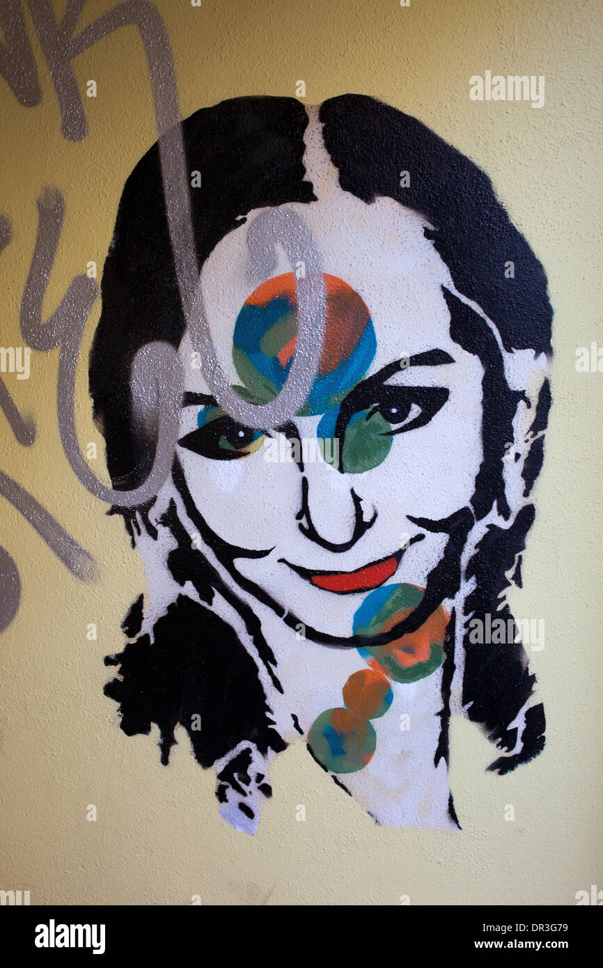 Woman portrait graffiti dans Gdansk, Pologne. Banque D'Images