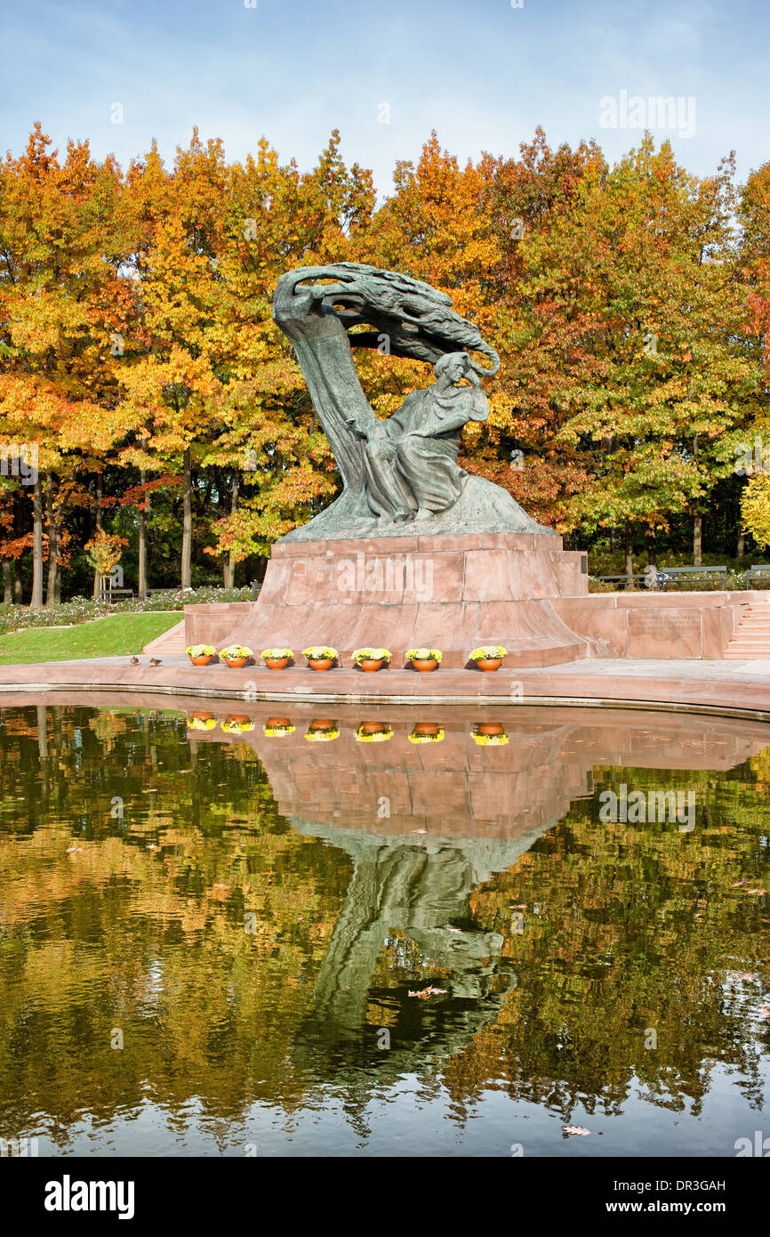Fryderyk Chopin monument à décor de l'automne de la Gendarmerie Royale Parc Lazienki à Varsovie, Pologne. Banque D'Images