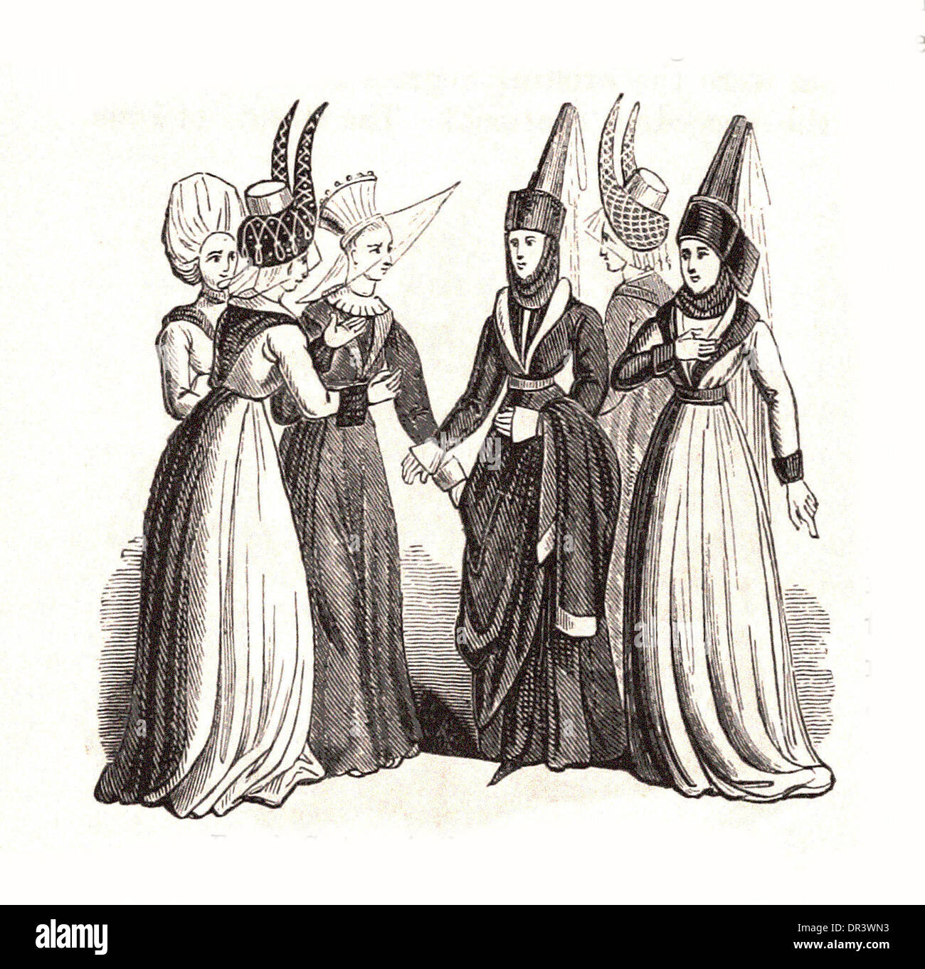 Costume féminin au temps d'Édouard IV - Britsh gravure Banque D'Images