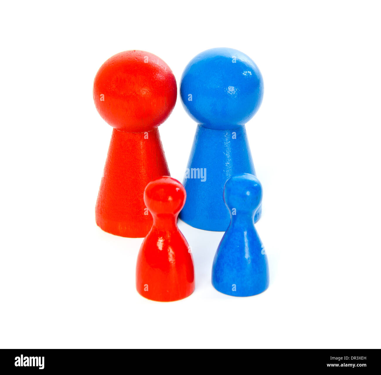 Famille standard de pions contre fond blanc Banque D'Images