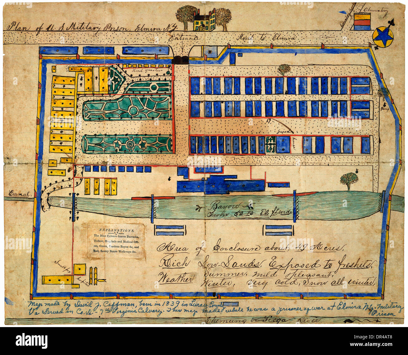Plan de prison militaire américaine, Elmira, New York 1864 Banque D'Images
