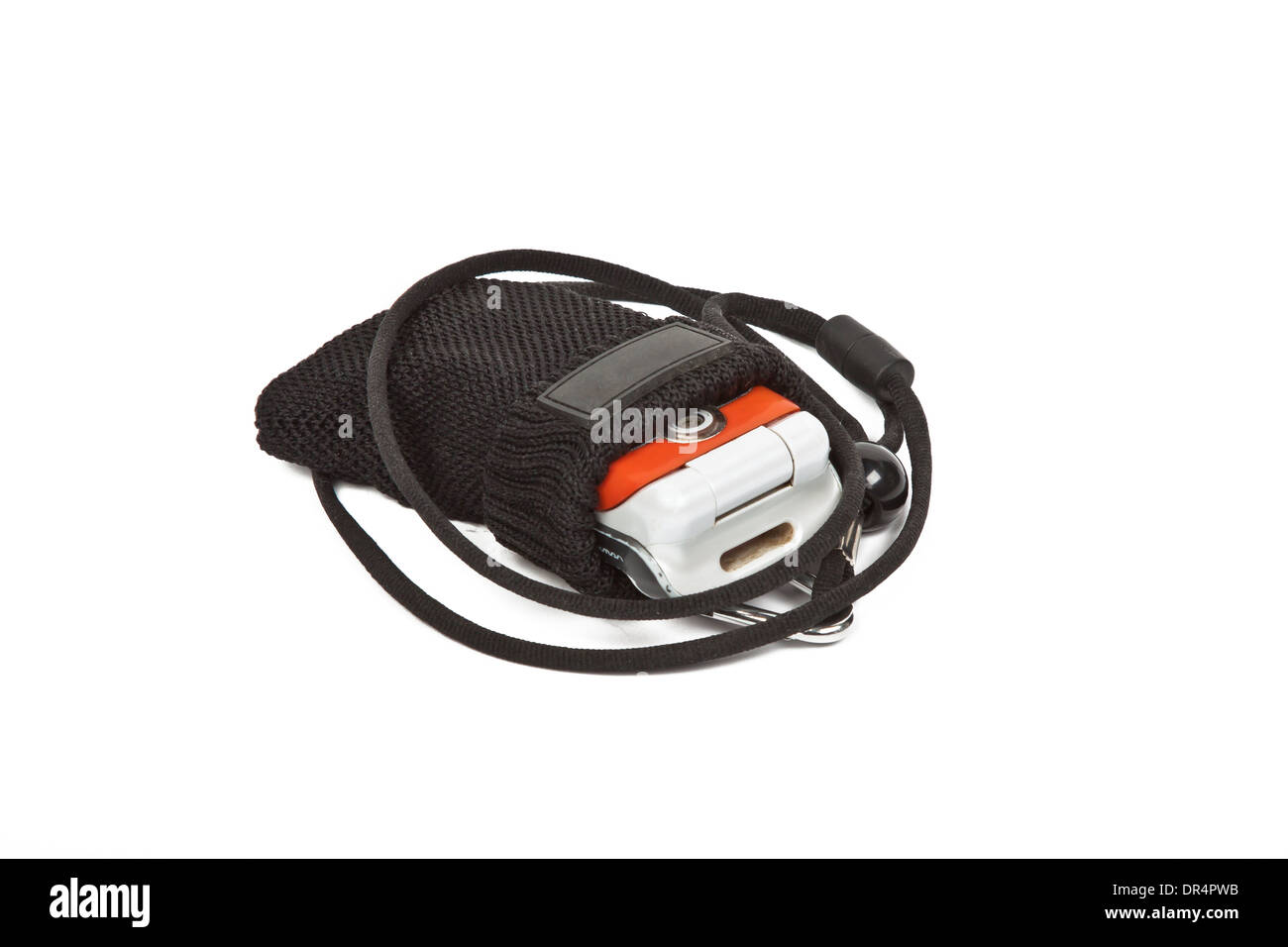 Téléphone mobile en noir sur fond blanc Banque D'Images