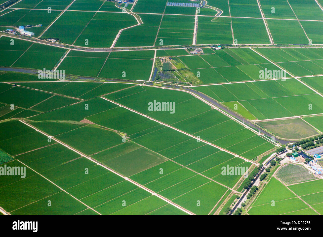 Vue aérienne de terres agricoles en milieu rural Banque D'Images