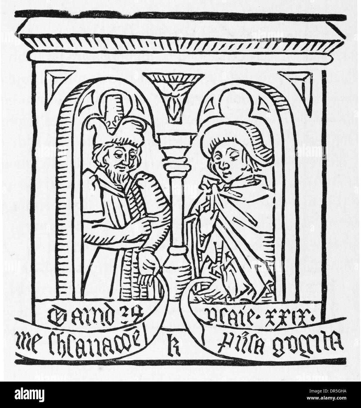 Couper du bois des pauvres prêcheurs Bible montrant David et Isaïe fin du 15e siècle Banque D'Images