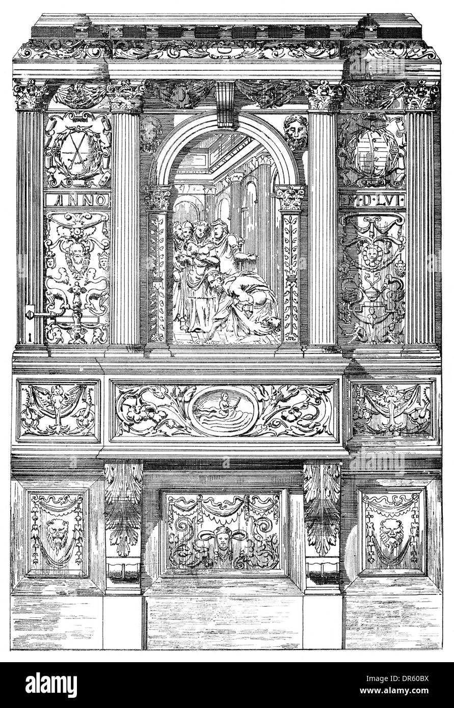 Portail de l'église du château, de style Renaissance, aujourd'hui détruit, Dresde, Saxe, Allemagne, Banque D'Images