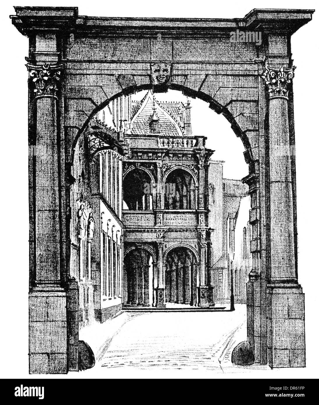 Illustration de l'architecture du xixe siècle, de style Renaissance allemande, 1881, 16e siècle, ancien hôtel de ville, Cologne, Allemagne, Banque D'Images