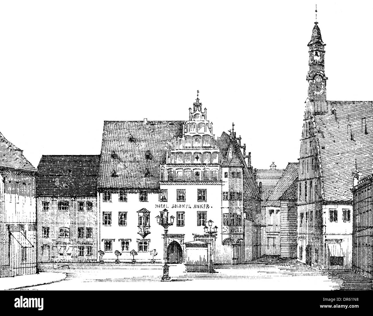 De style Renaissance allemande, illustration du xixe siècle, 1880, Golden Anchor Inn, place du marché, Zwickau, Saxe, Allemagne Banque D'Images