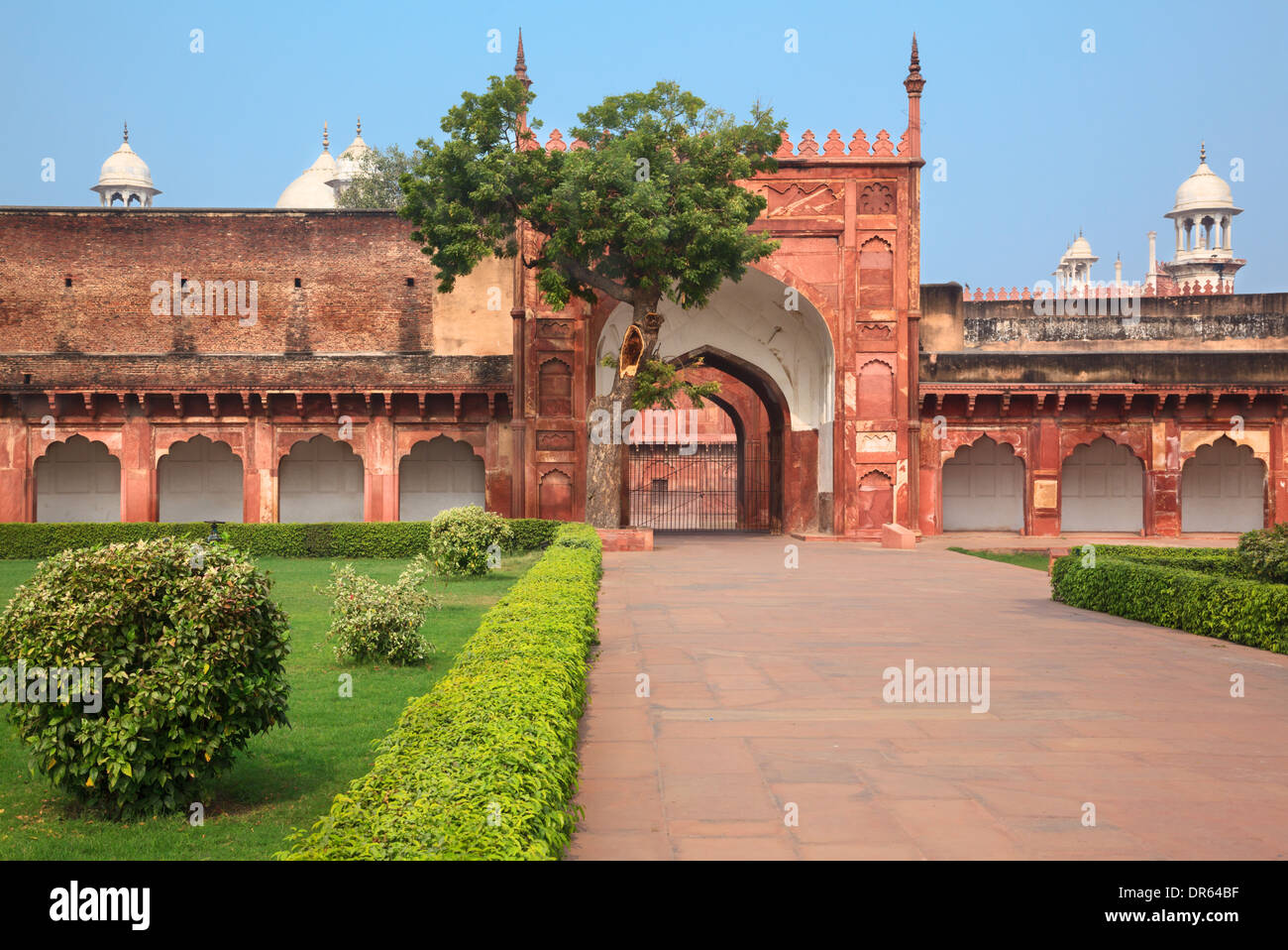 Jardin formel ( Agra Fort Rouge Chauraha ou jardin ) dans la brume du matin Banque D'Images