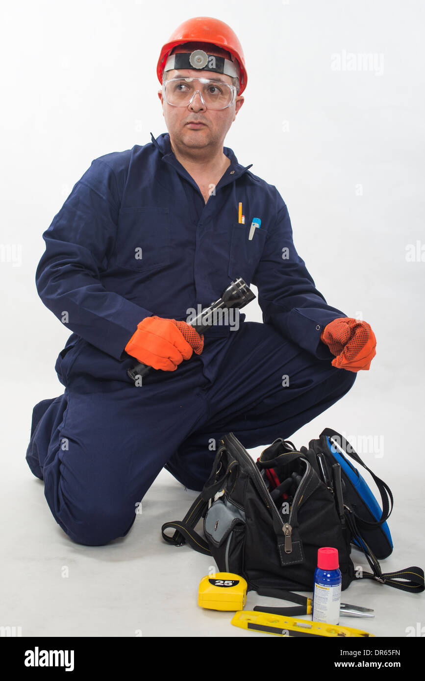 Belle hispanic construction worker Banque D'Images
