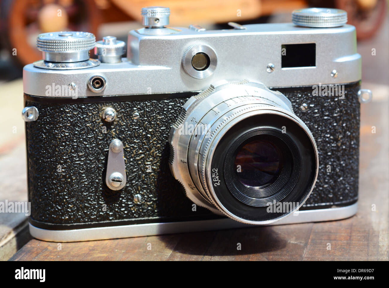 Plan Macro sur un vieux millésime caméra russe sur une table Banque D'Images