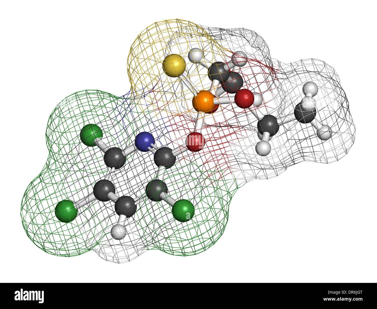 Molécule de pesticide organophosphoré chlorpyrifos. Toxiques et cancérogènes. Principalement utilisé dans l'agriculture. Banque D'Images