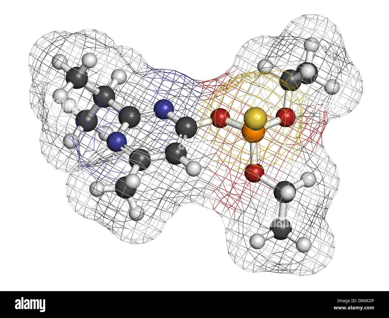 Molécule d'insecticides organophosphorés Diazinon. Les atomes sont représentés comme des sphères avec codage couleur classiques Banque D'Images