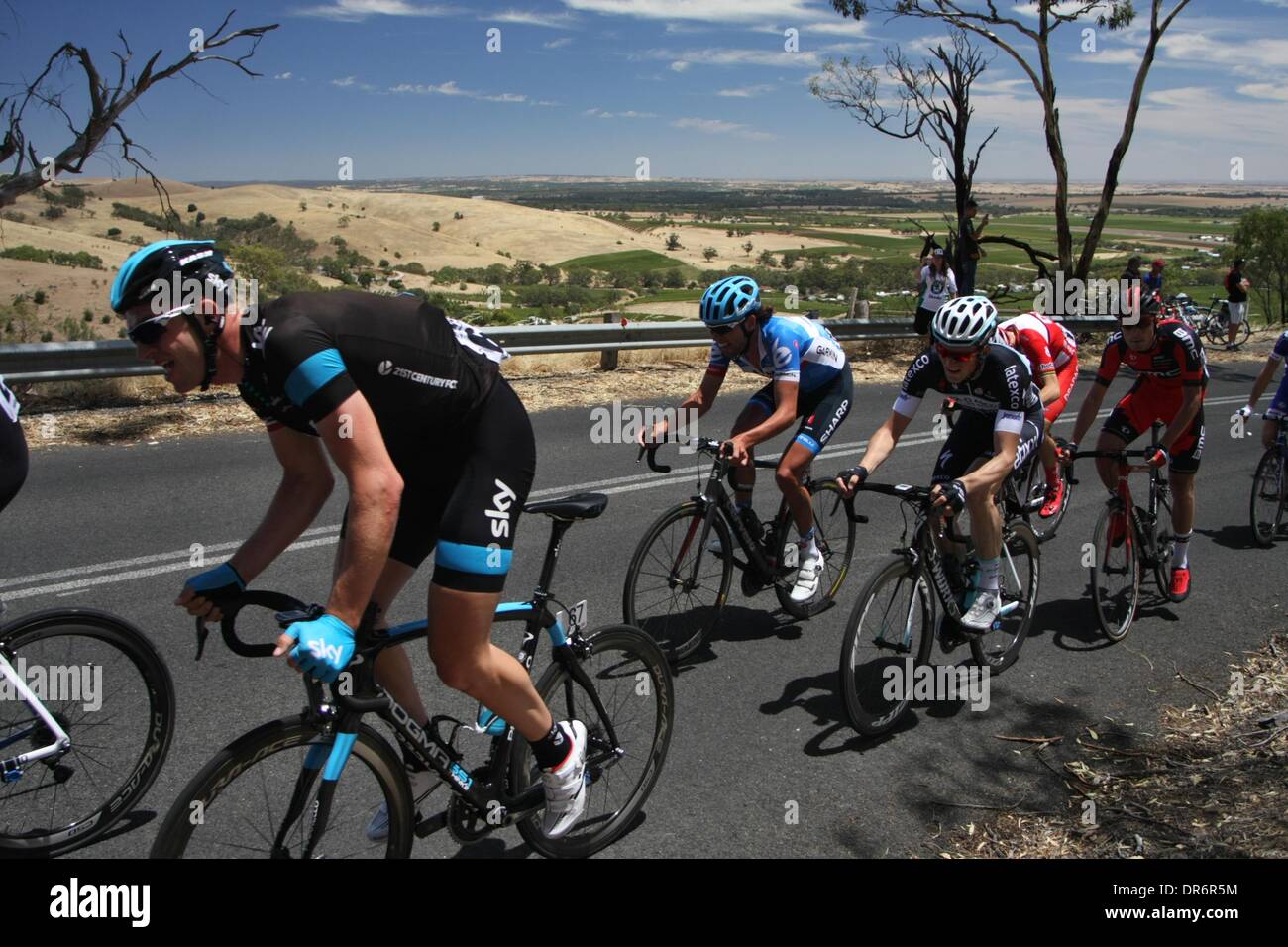 Barossa Valley, Australie. Jan 21, 2014. Ian Stannard (Team Sky) sur rude montée jusqu'Mengler Hill (près de Angaston) dans l'étape 1 de la Santos Tour Down Under 2014 Nurioopta À Angaston, de l'Australie du Sud le 21 janvier 2014 Crédit : Peter Mundy/Alamy Live News Banque D'Images