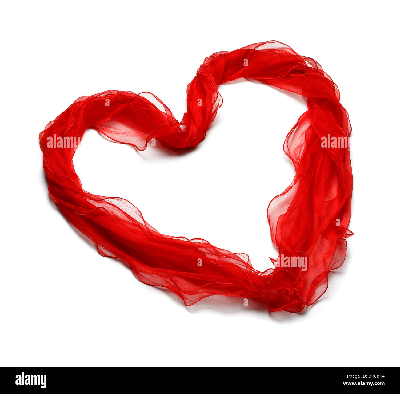 Valentine.coeur de satin rouge sur fond blanc Banque D'Images