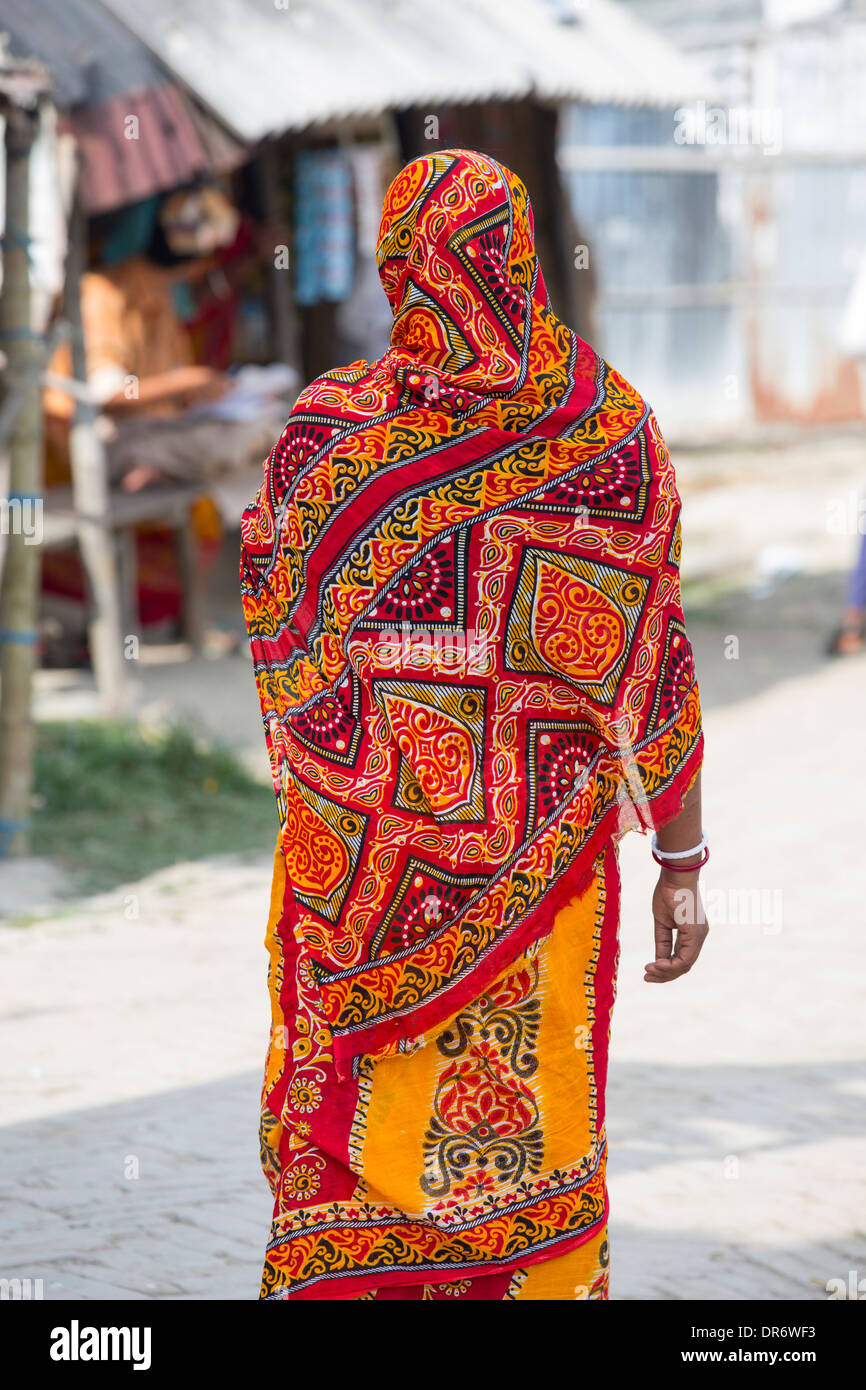 Une femme portant un saree dans les Sunderbans, Bengale occidental, Inde. Banque D'Images