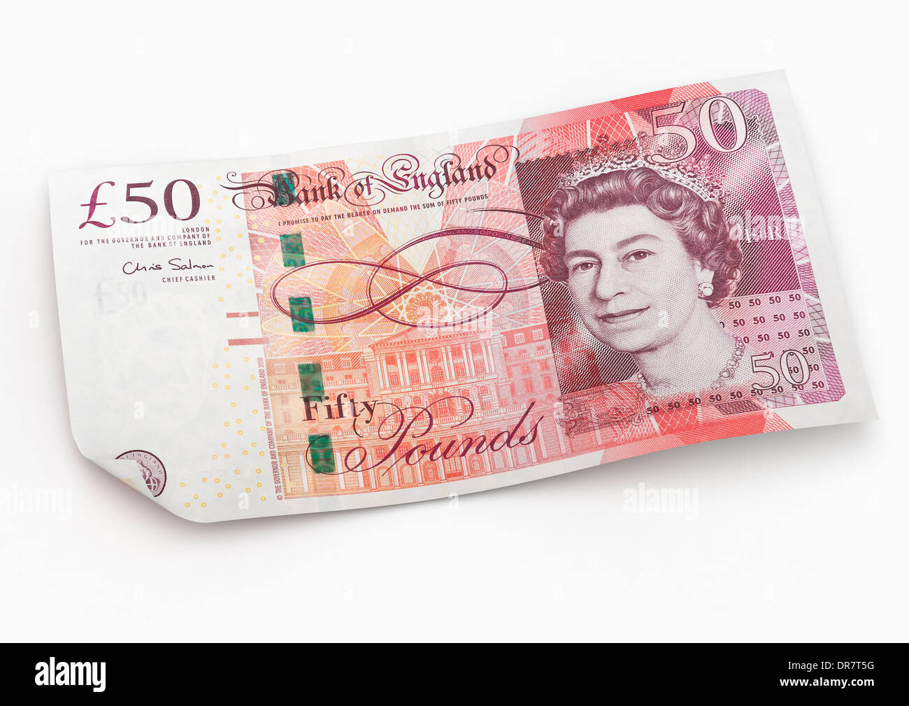 50 Livre Sterling devise britannique sur fond blanc Banque D'Images