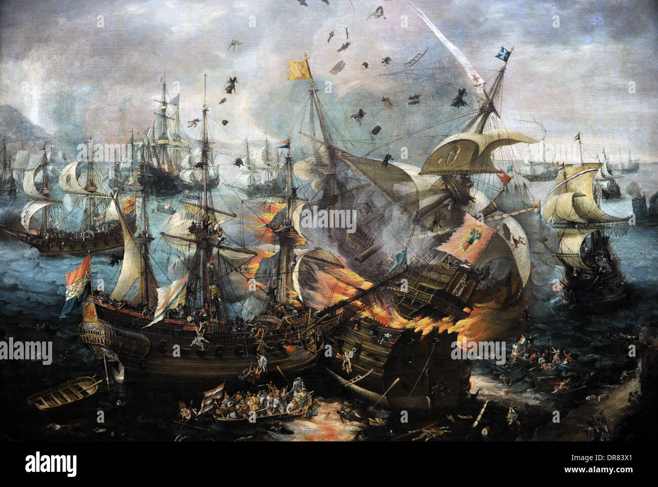 Claesz Van Wieringen (c.1577-1633). Peintre hollandais. L'explosion de la vedette espagnole lors de la bataille de Gibraltar, c.1621. Banque D'Images