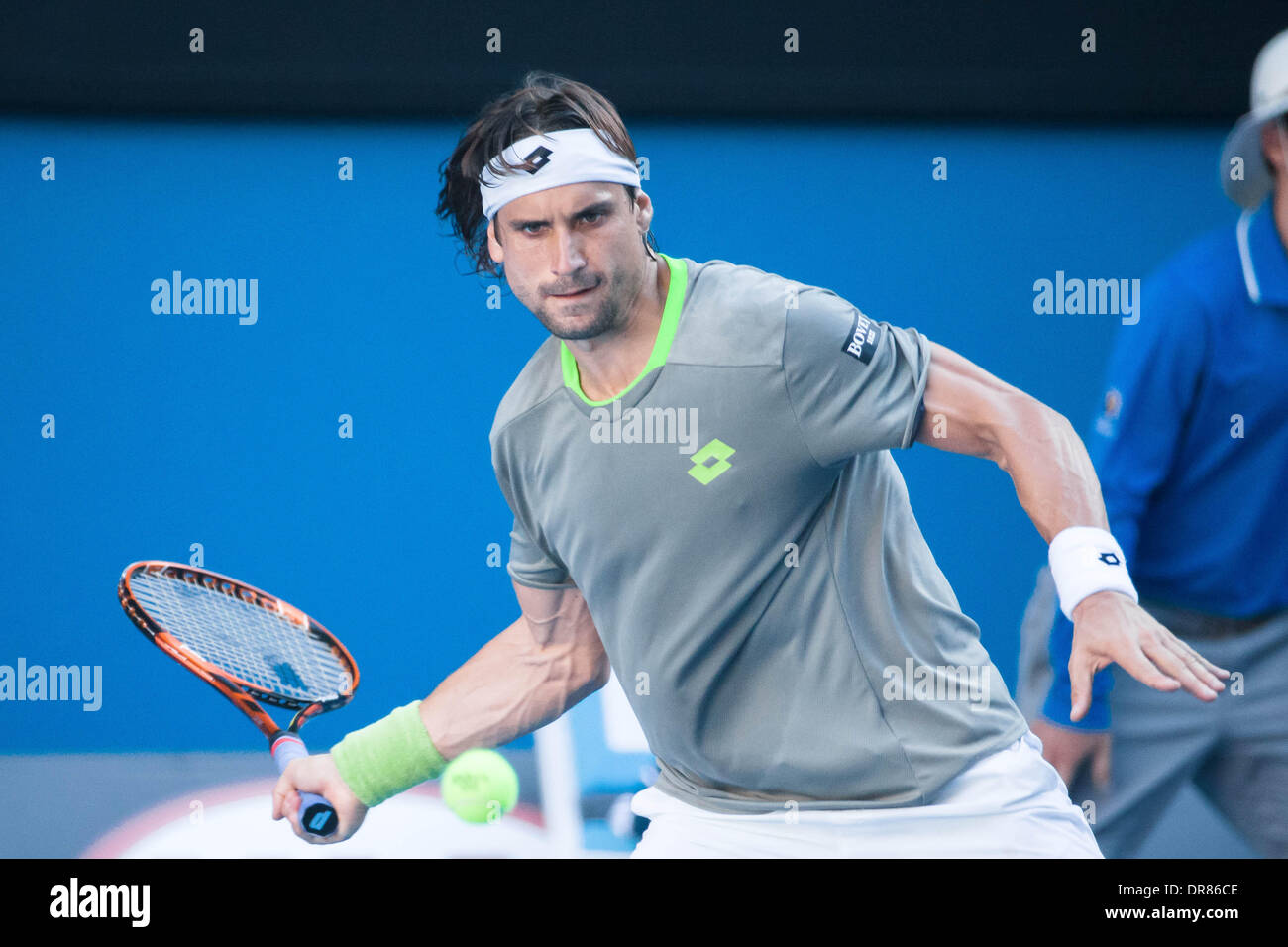 Melbourne, Victoria, Australie. Jan 21, 2014. 21 janvier 2014 : 3e David Ferrer de semences (ESP) en action contre Tomas Berdych semences 7e (CZE) dans un match de finale au jour 9 de l'Australian Open 2014 Tournoi de tennis du grand chelem à Melbourne Park, Melbourne, Australie. Bas Sydney/Cal Sport Media/Alamy Live News Banque D'Images