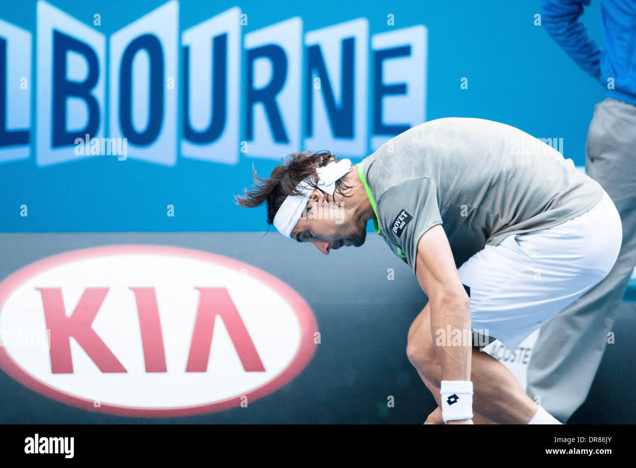 Melbourne, Victoria, Australie. Jan 21, 2014. 21 janvier 2014 : 3e David Ferrer de semences (ESP) en action contre Tomas Berdych semences 7e (CZE) dans un match de finale au jour 9 de l'Australian Open 2014 Tournoi de tennis du grand chelem à Melbourne Park, Melbourne, Australie. Bas Sydney/Cal Sport Media/Alamy Live News Banque D'Images