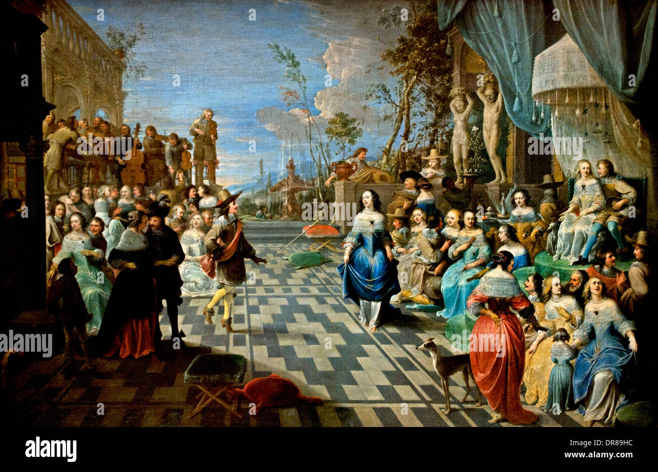 Balle sur la terrasse d'un palace en 1658, Hieronymus Janssens ( le danseur ) 1624-1693 Belgique Belge Banque D'Images