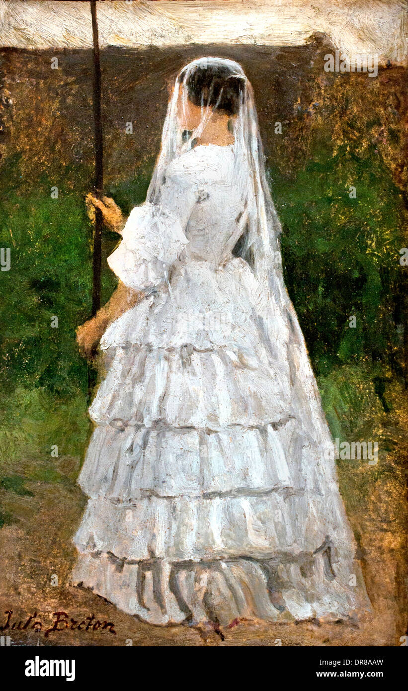 Jeune fille portant une banderole 1858 Jules Breton Français France 1827-1906 Banque D'Images