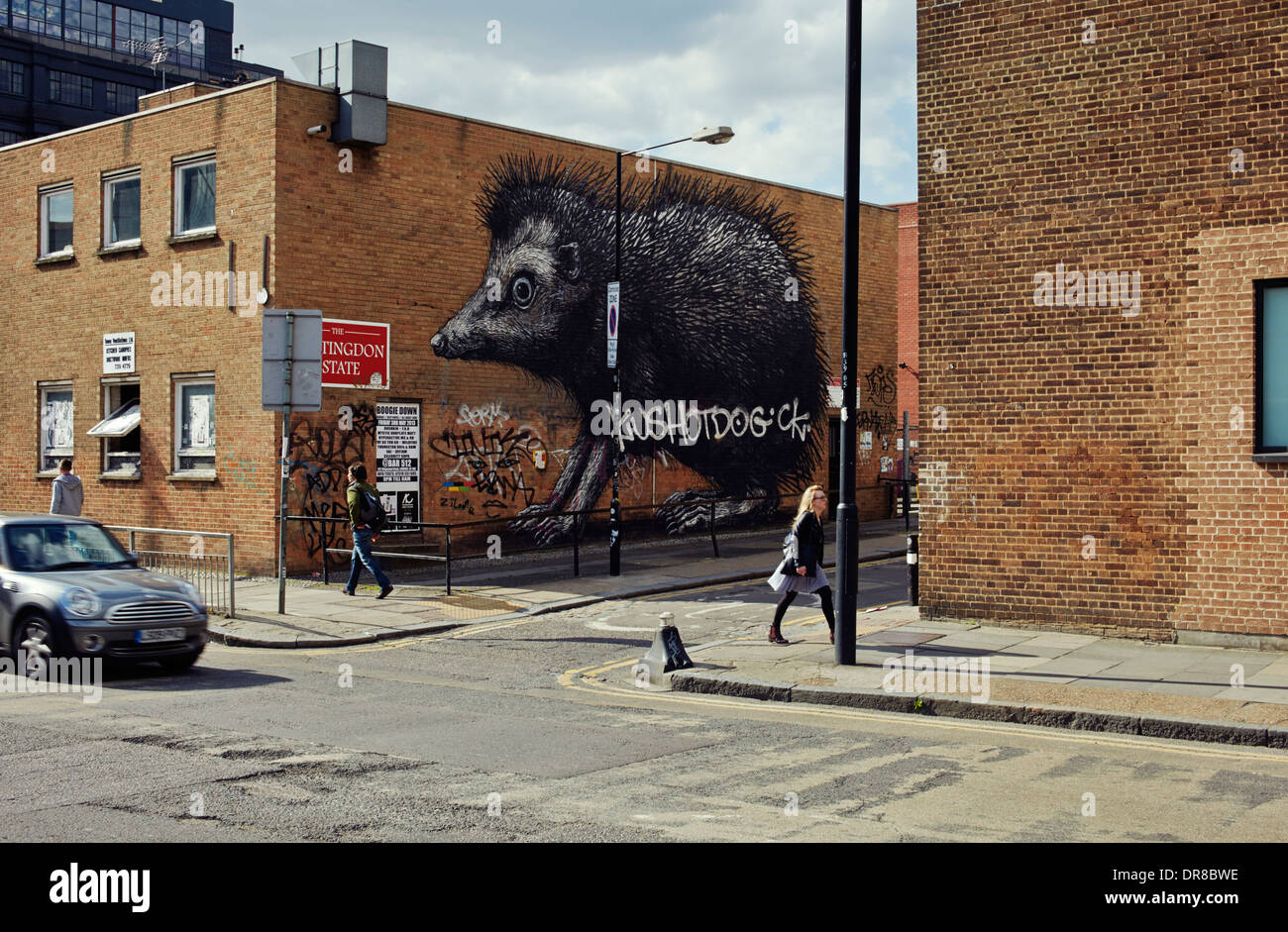 Peinture sur mur de Shoreditch hedgehog Banque D'Images