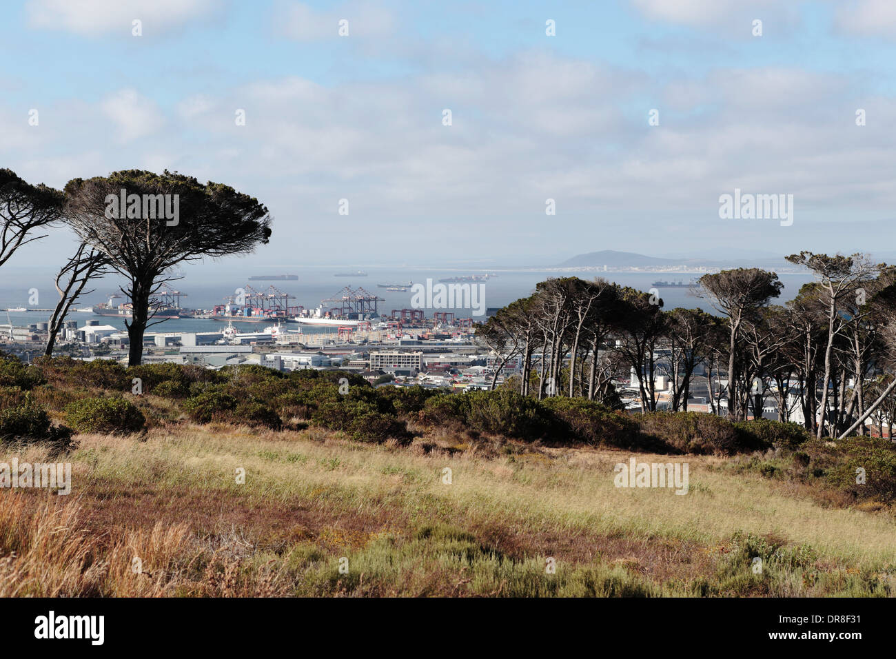 Vue aérienne de la baie de table et Table Bay Harbor, pris depuis les pistes de Devil's Peak à Cape Town Banque D'Images