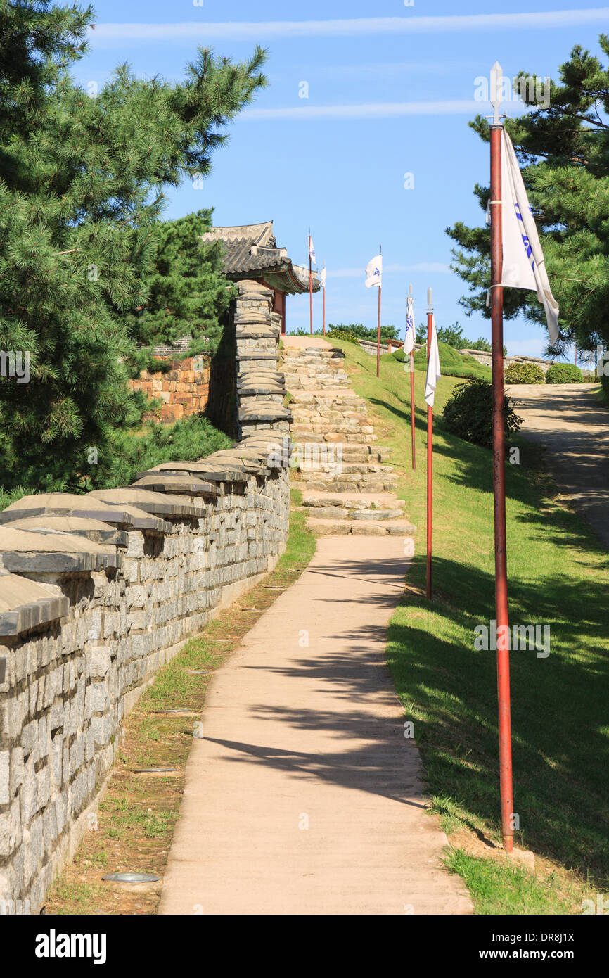 Suwon Hwaseong Forteresse mur et escaliers, de Corée du Sud Banque D'Images