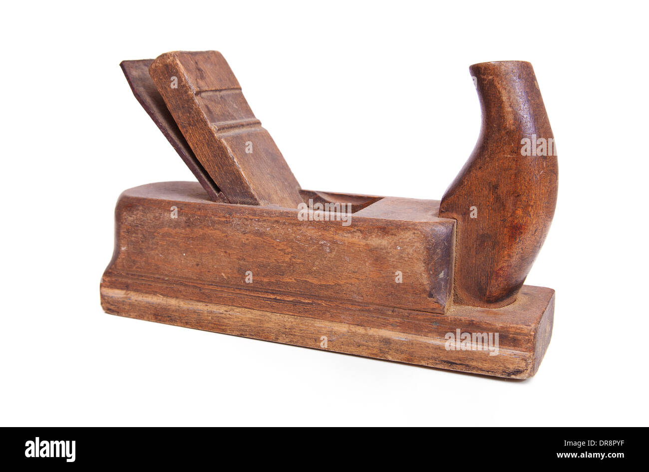 Avion en bois à l'ancienne. Le tout sur fond blanc. Banque D'Images