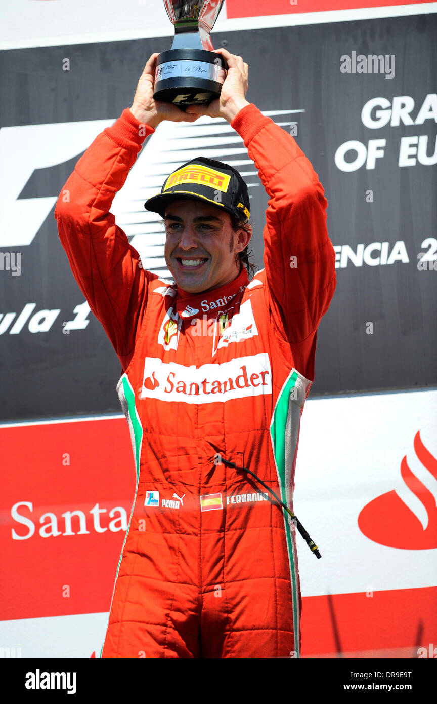 Fernando Alonso, vainqueur du Grand Prix 2012 Grand Prix d'Europe - Les courses du circuit de la rue de Valence - Valence, Espagne - 24.06.12 Banque D'Images