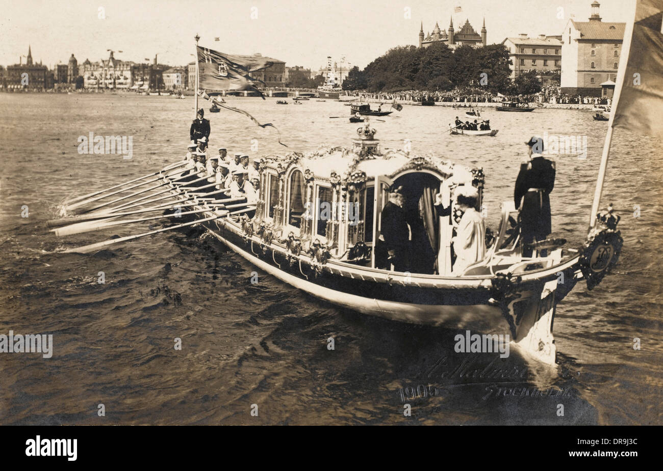 Le Roi et la reine de Suède en barge royale Banque D'Images