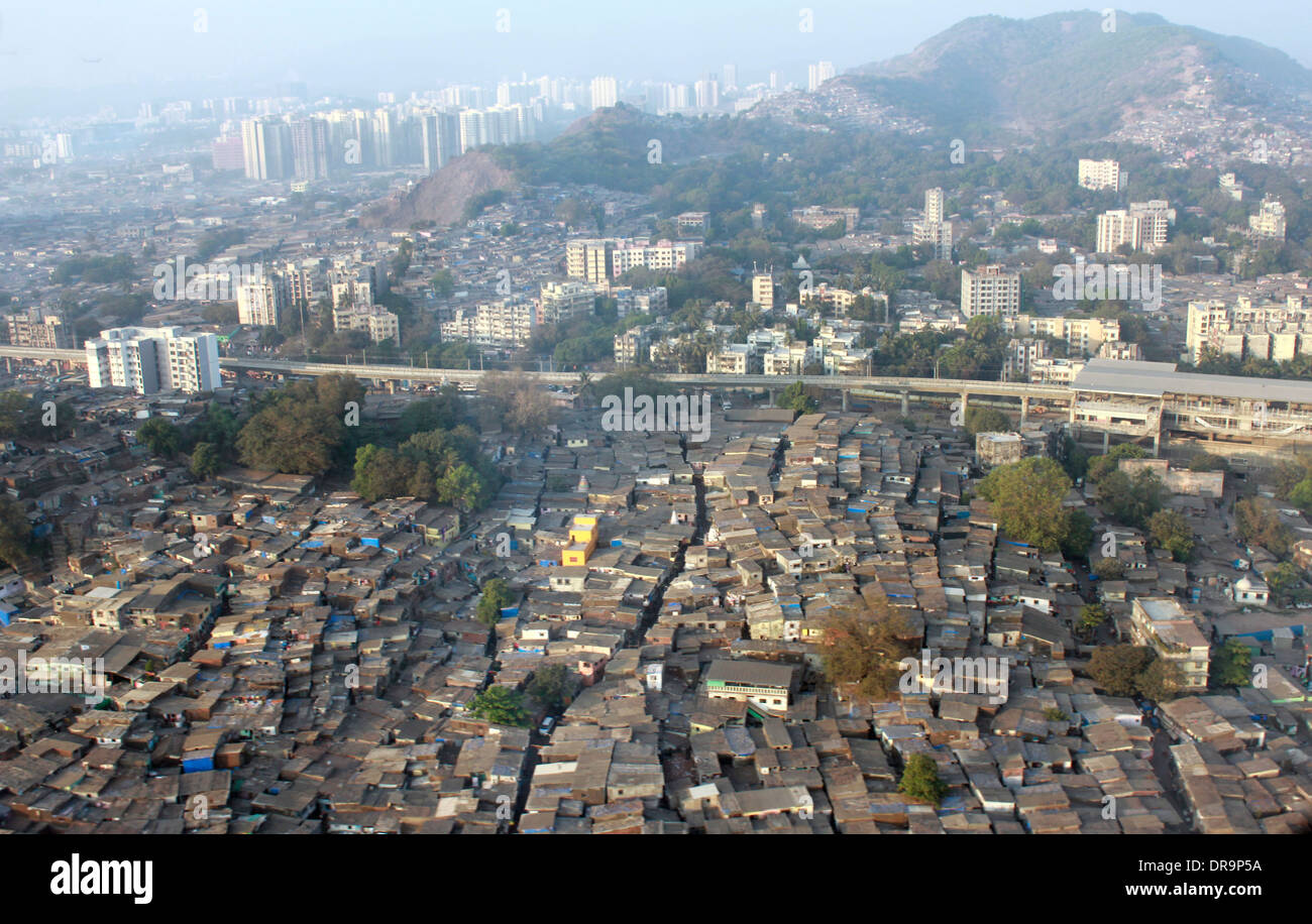 Vue aérienne de Dharavi , un bidonville de Mumbai, Inde Banque D'Images