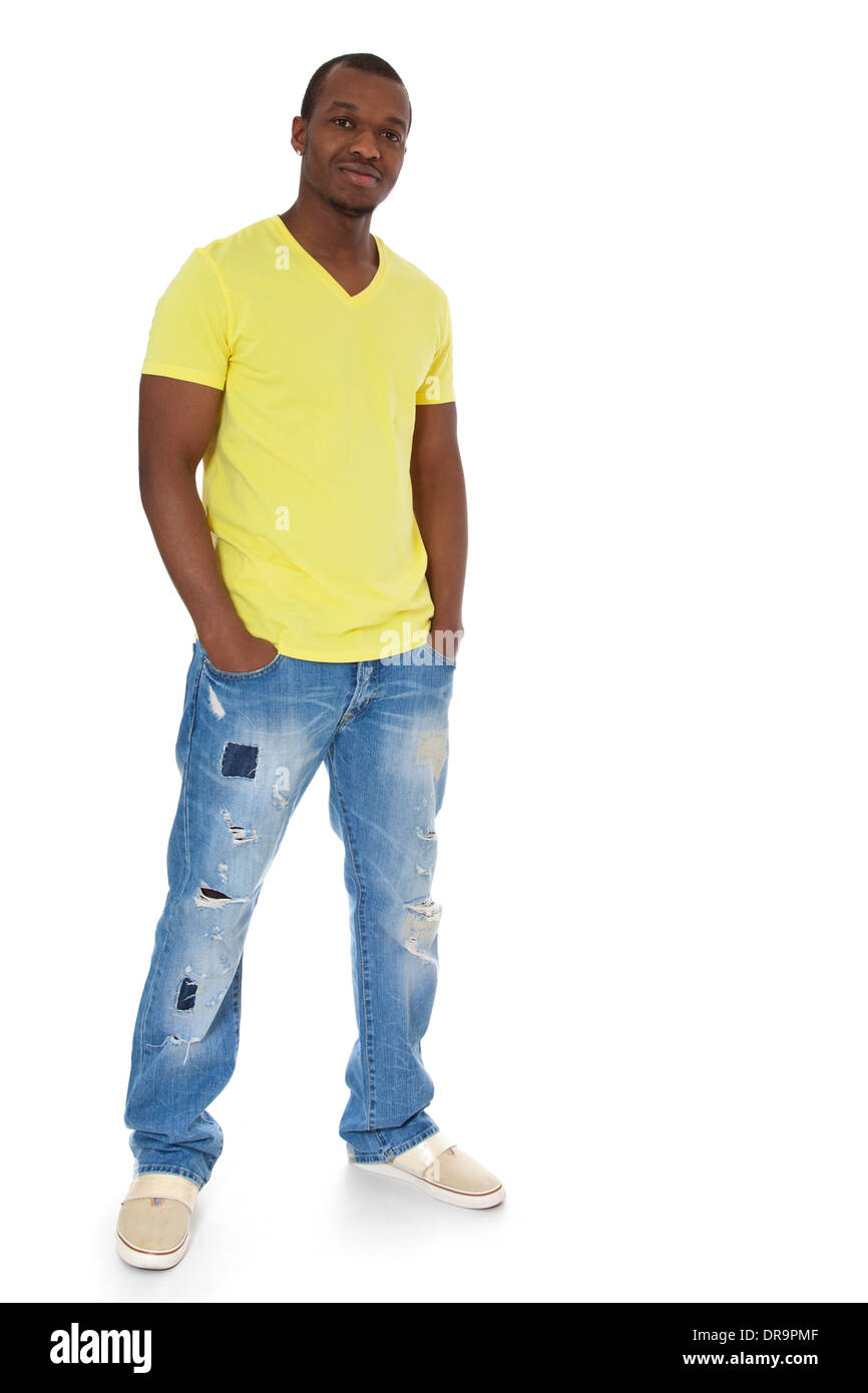 Belle black guy. Le tout sur fond blanc. Banque D'Images