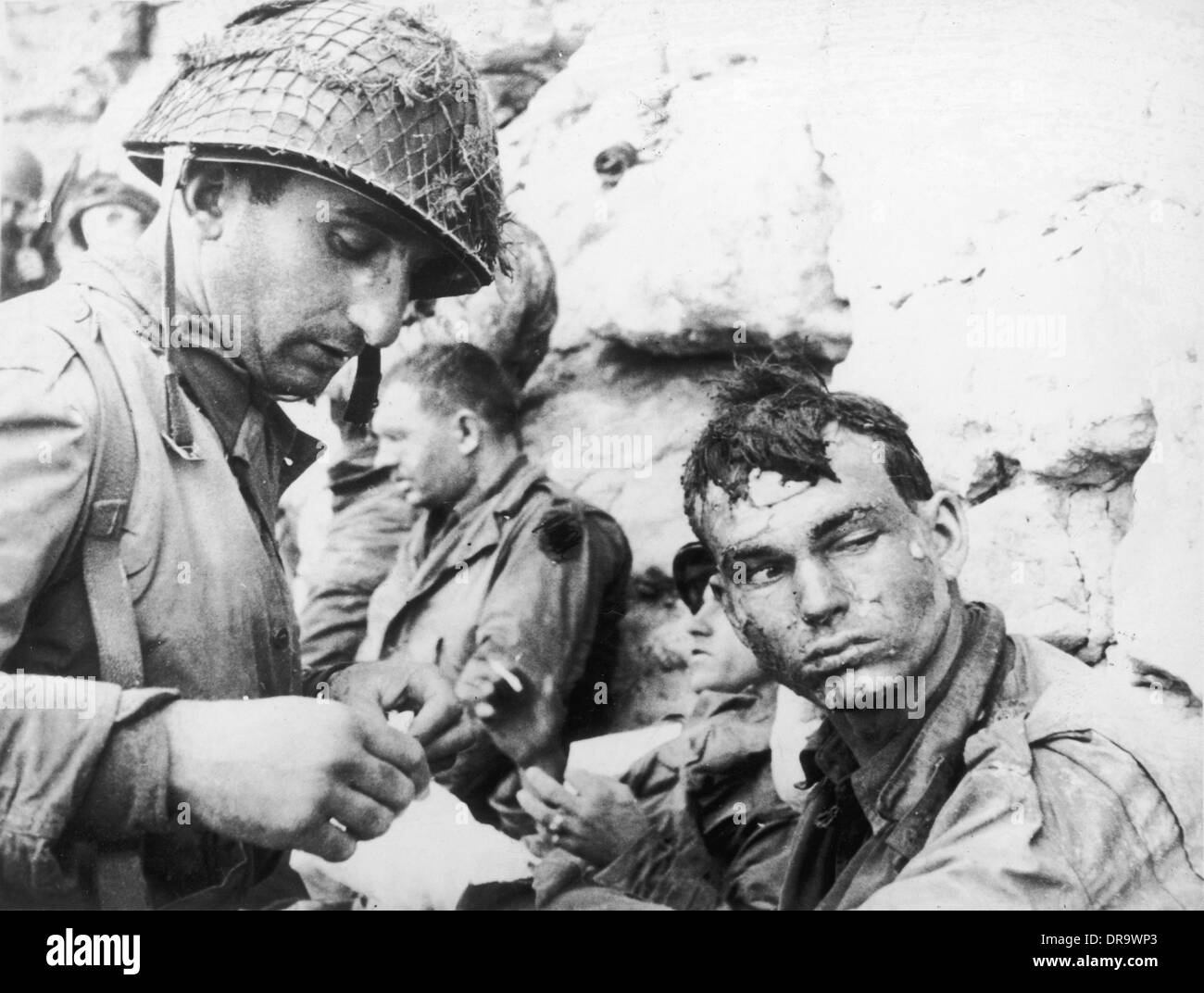 D-Day - soldat américain blessé Banque D'Images