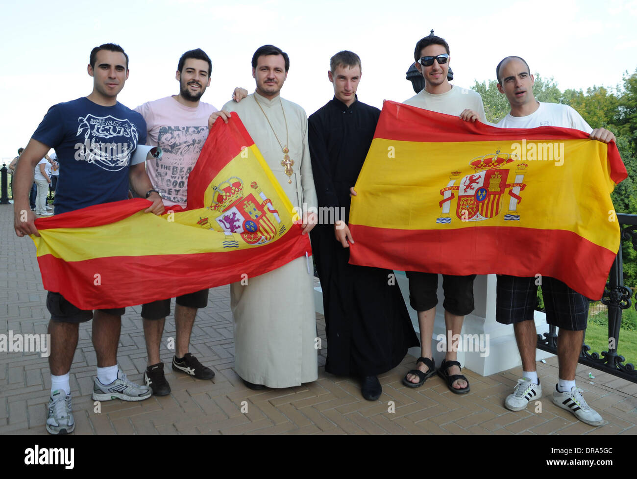 L'Espagnol fans avant la finale de l'Euro 2012 entre l'Espagne et l'Italie au Stade Olympique de Kiev, Ukraine - 01.07.12 Banque D'Images