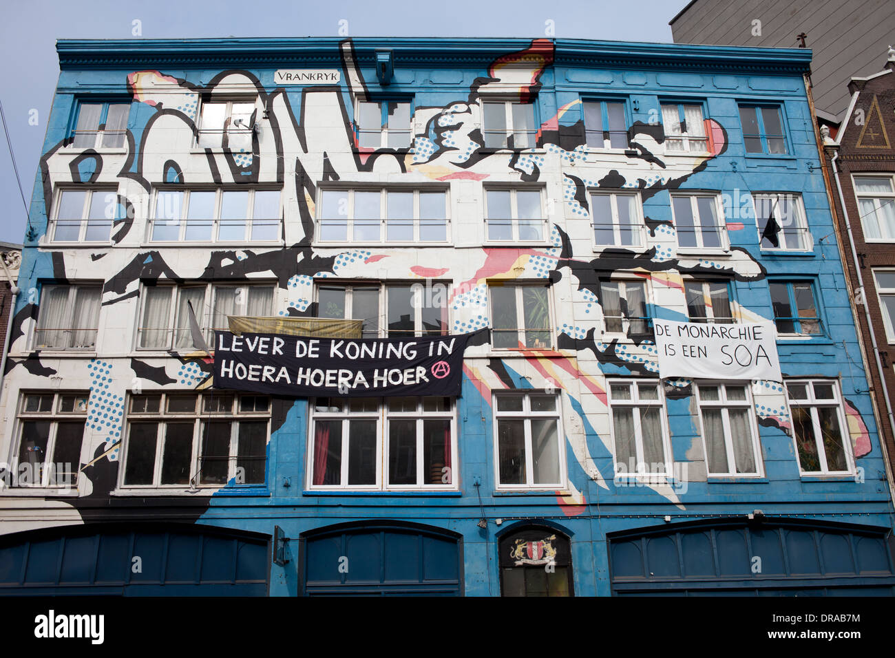 Murales sur Vrankrijk bâtiment trapu à Amsterdam, Hollande, Pays-Bas. Banque D'Images
