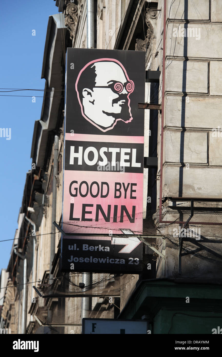 Good Bye Lenin Hostel Sign in Krakow Banque D'Images