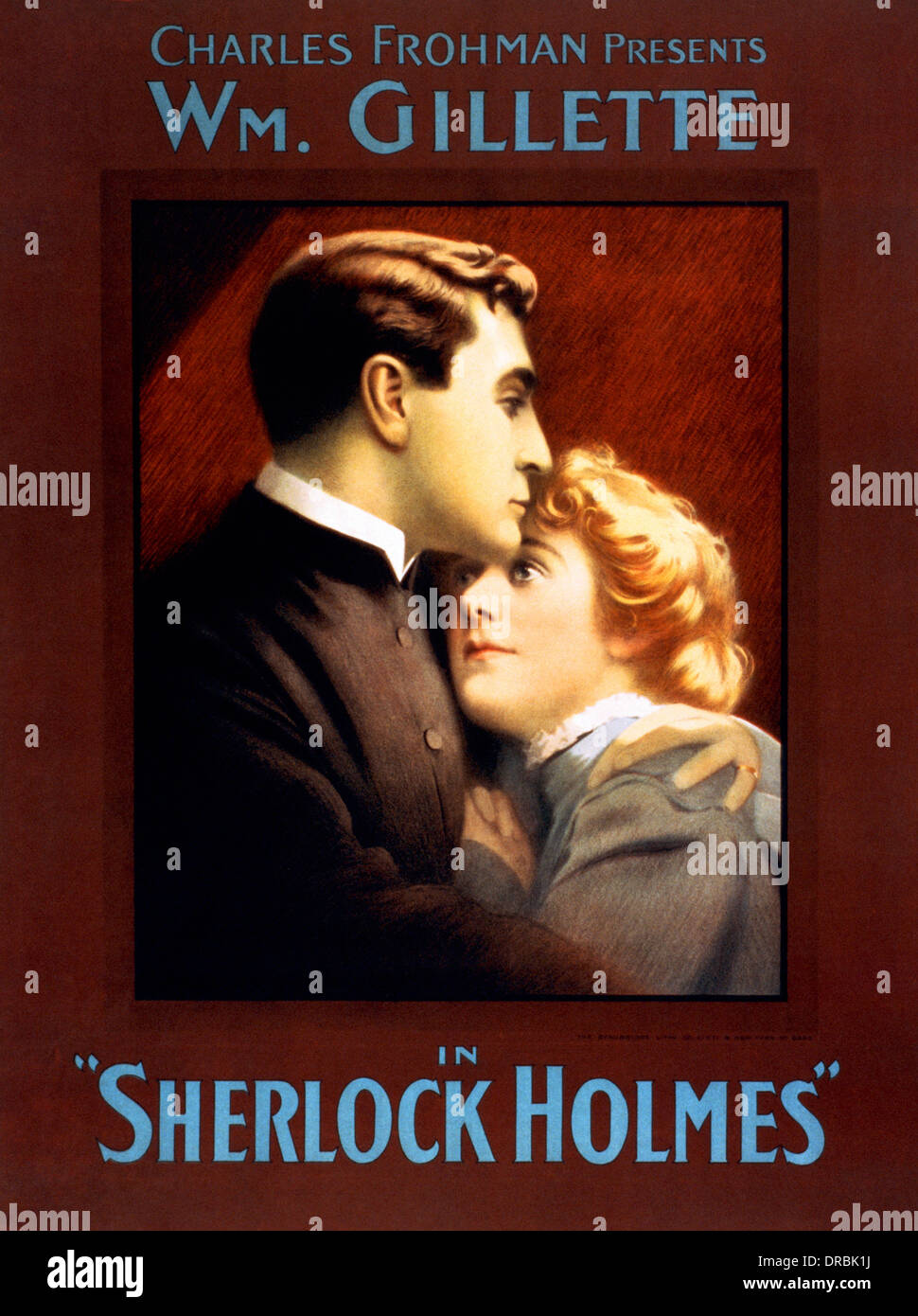 Affiche vintage représentant William Gillette comme Sherlock Holmes. Banque D'Images