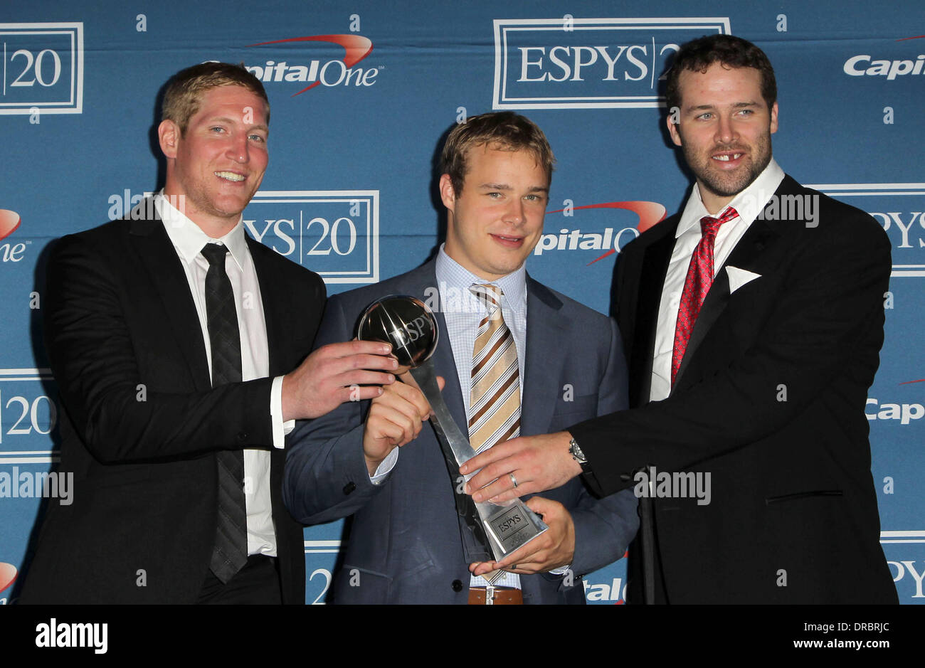 Dustin Penner, Dustin Brown, Matt Greene 2012 ESPY awards - Salle de presse lors de la Nokia Theatre L.A. Vivre à Los Angeles, Californie - 11.07.12 Banque D'Images