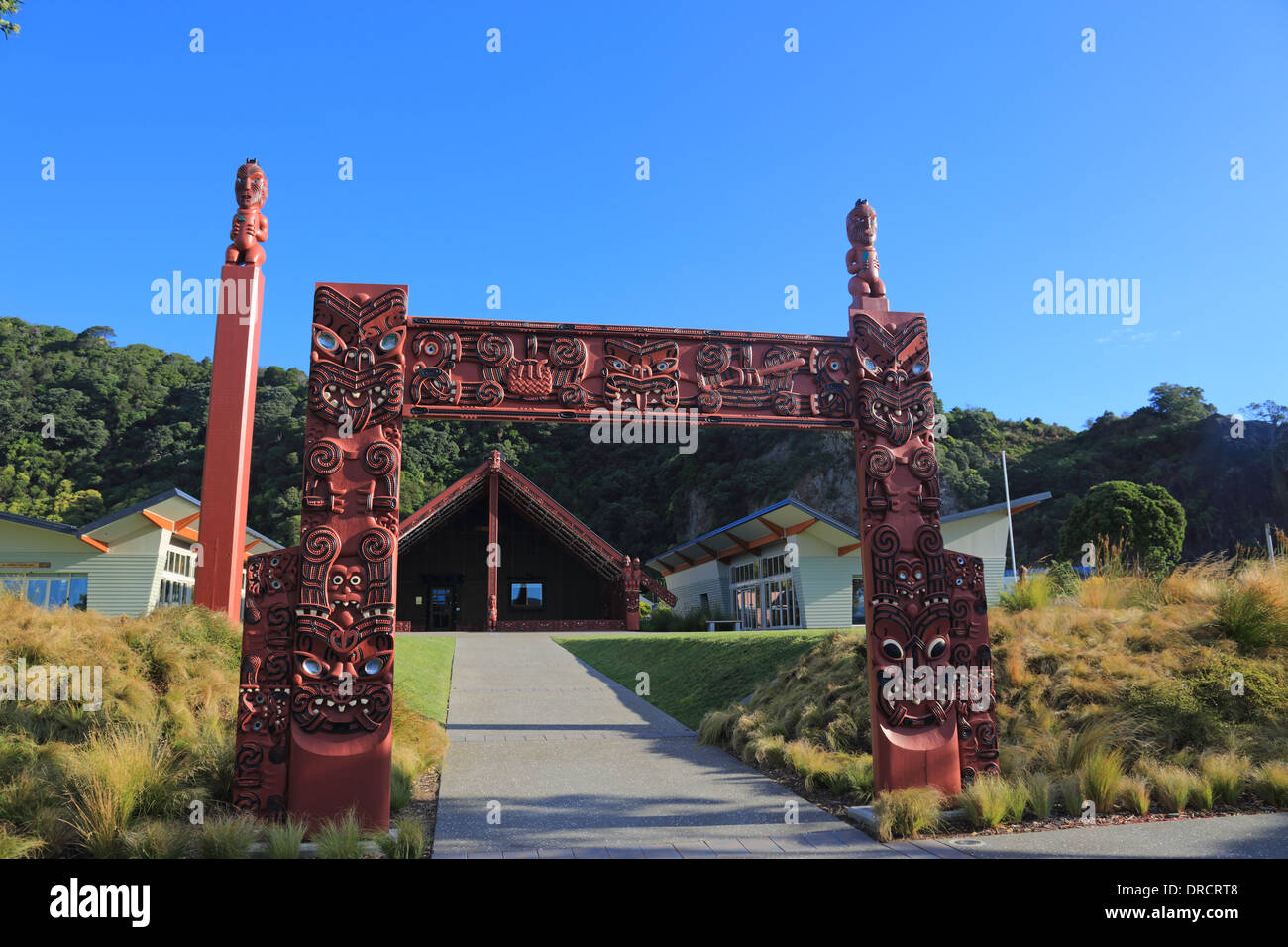 Wharenui Maori Mataatua, maison de réunion, l'Est, Whakatane Bay of Plenty, île du Nord, Nouvelle-Zélande Banque D'Images