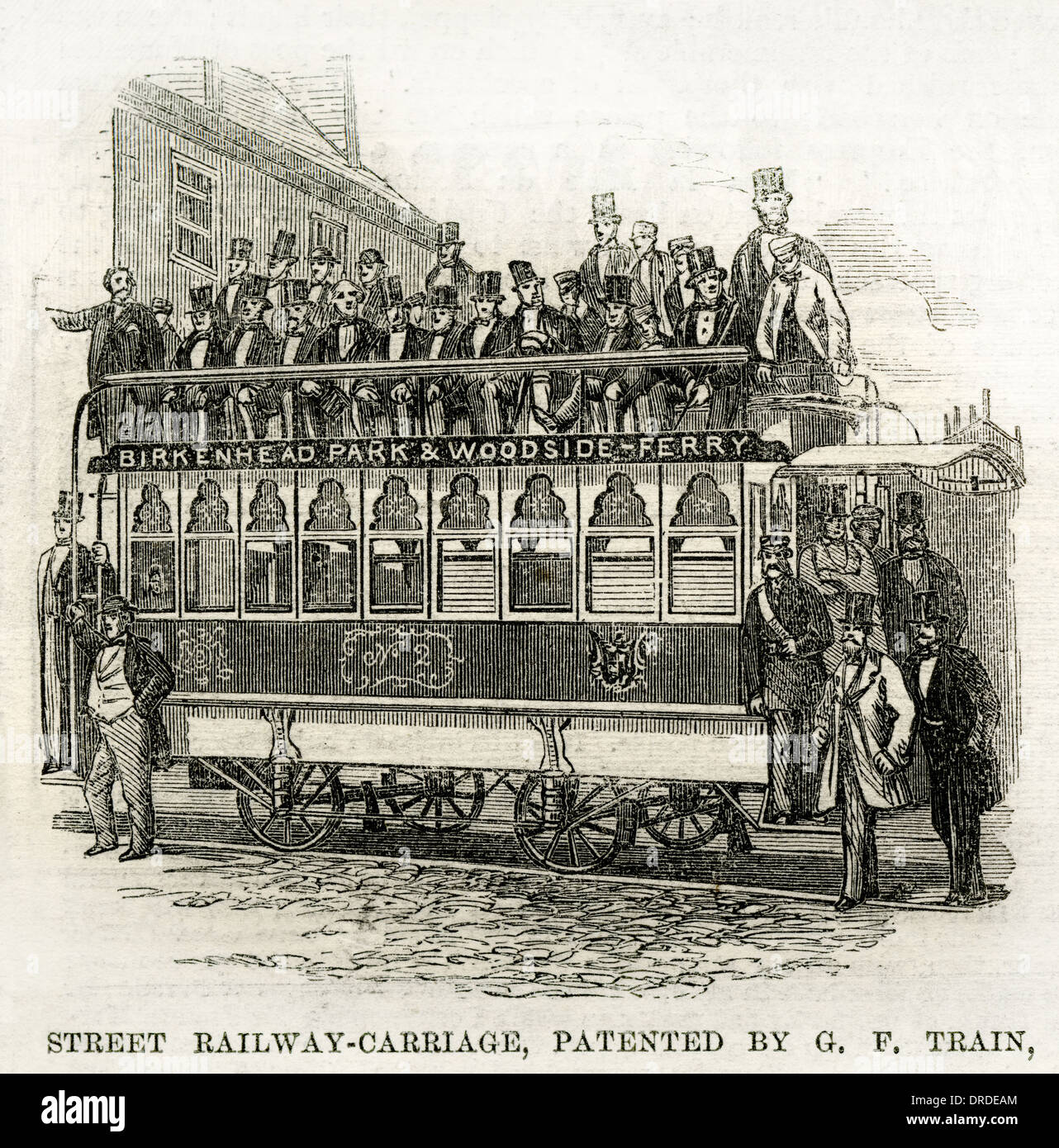 Tram tiré par des chevaux, Birkenhead 1860 Banque D'Images Tram tiré par des chevaux, Birkenhead 1860 Banque D'Images