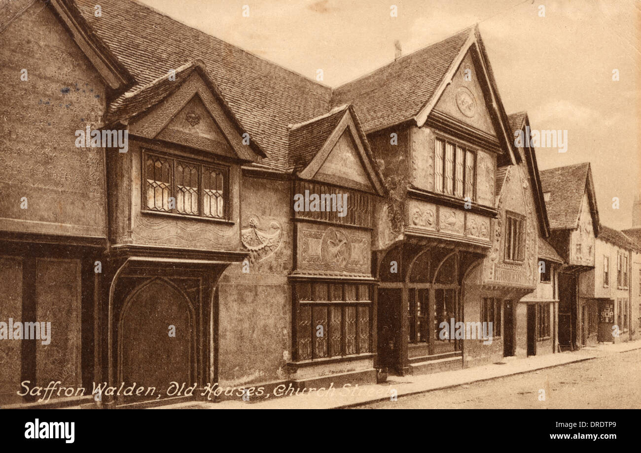 Saffron Walden - Vieilles maisons sur la rue de l'Église Banque D'Images