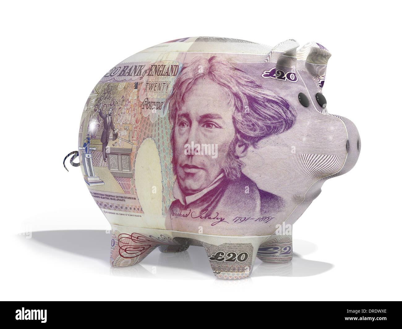 Piggy Back couvert dans vingt livre isolé sur fond blanc Banque D'Images