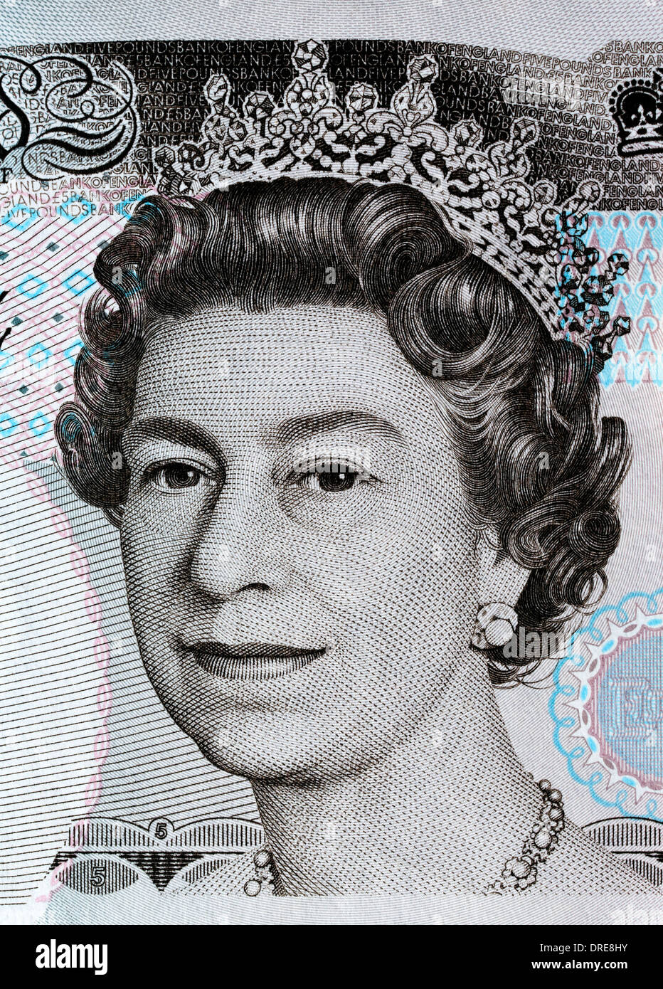 Portrait de la reine Elizabeth II à partir de 5 livres billet, UK, 1999 Banque D'Images