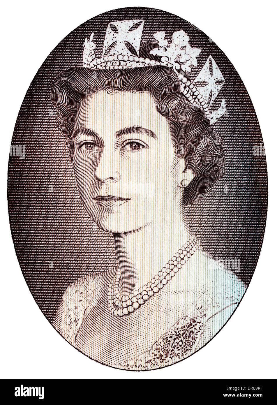 Portrait de la reine Elizabeth II à partir de 10 livres, billets, Royaume-Uni 1970 Banque D'Images