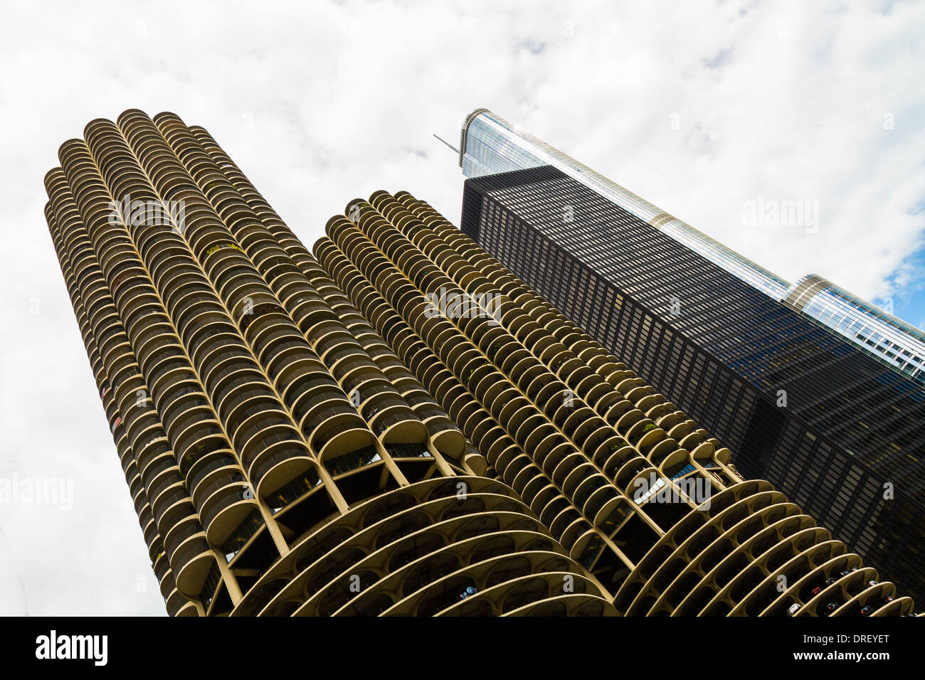 Bâtiment IBM, le Marina City et Trump Tower, Chicago, USA Banque D'Images